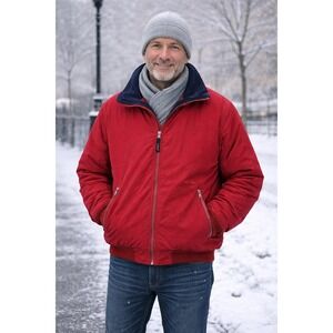 Vintage LL Bean Fleece Lined Jacket Mens 2X XXL Red Burgandy Maroon Winter Coat